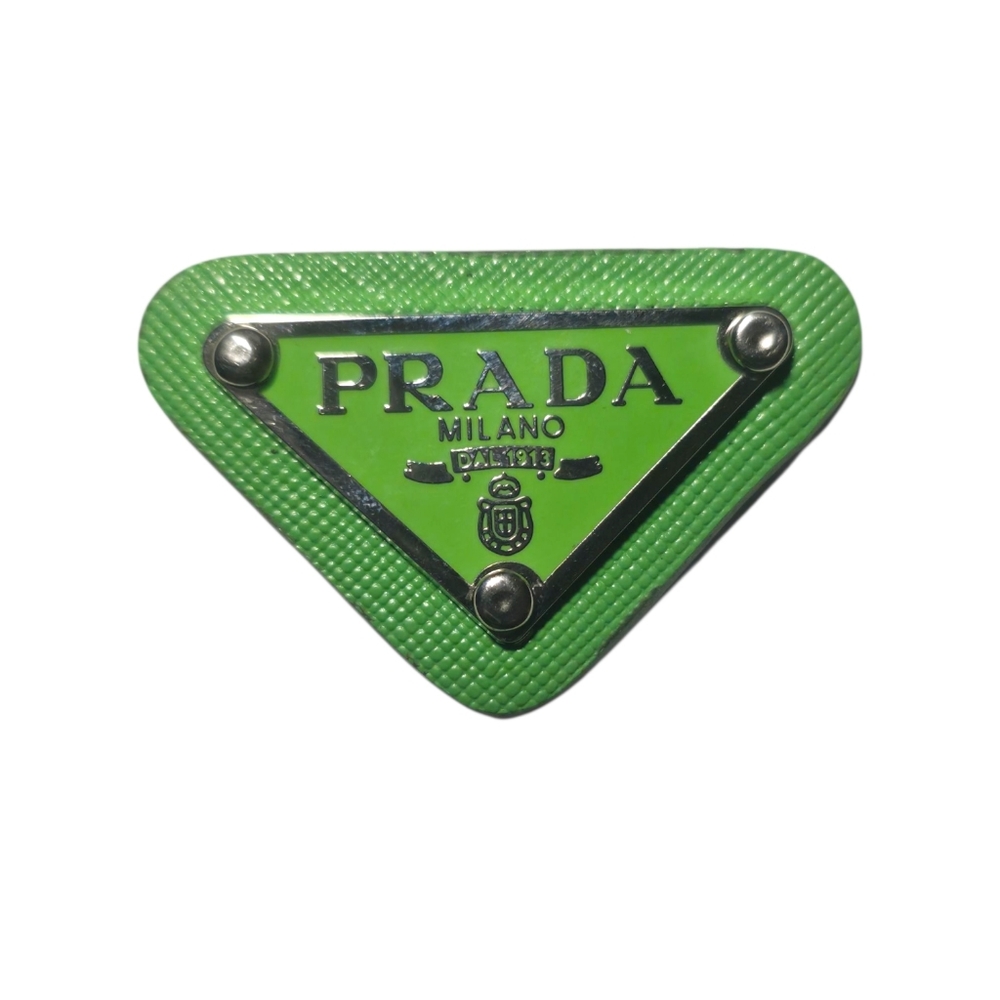 Prada Triangle Patch Designer Metal Charm Vintage Logo Replacement Lime Green
